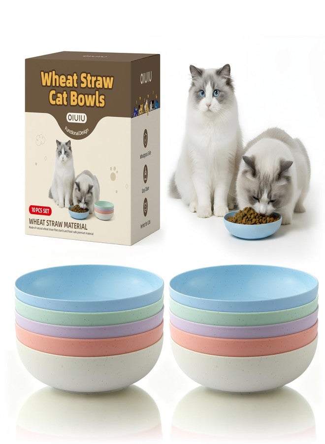 OLULU 10 Pack Cat Bowls, Whisker Friendly Kitten Dishes, Durable Wheat Straw Cat Food Bowls for Indoor Outdoor Cats - Image 1